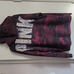 VS PINK Burgundy Camo hoodie with Glitter Emblem size L